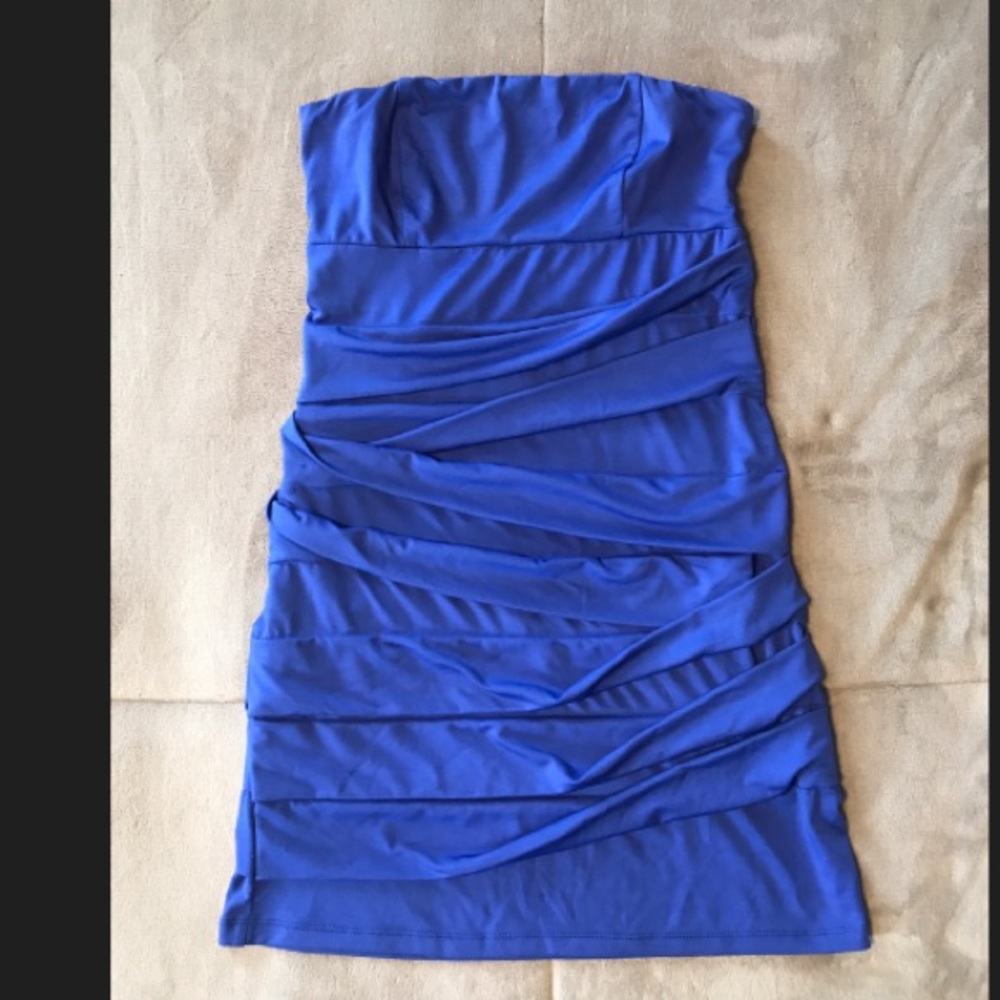 Blue Ruched Tube Top Dress! 